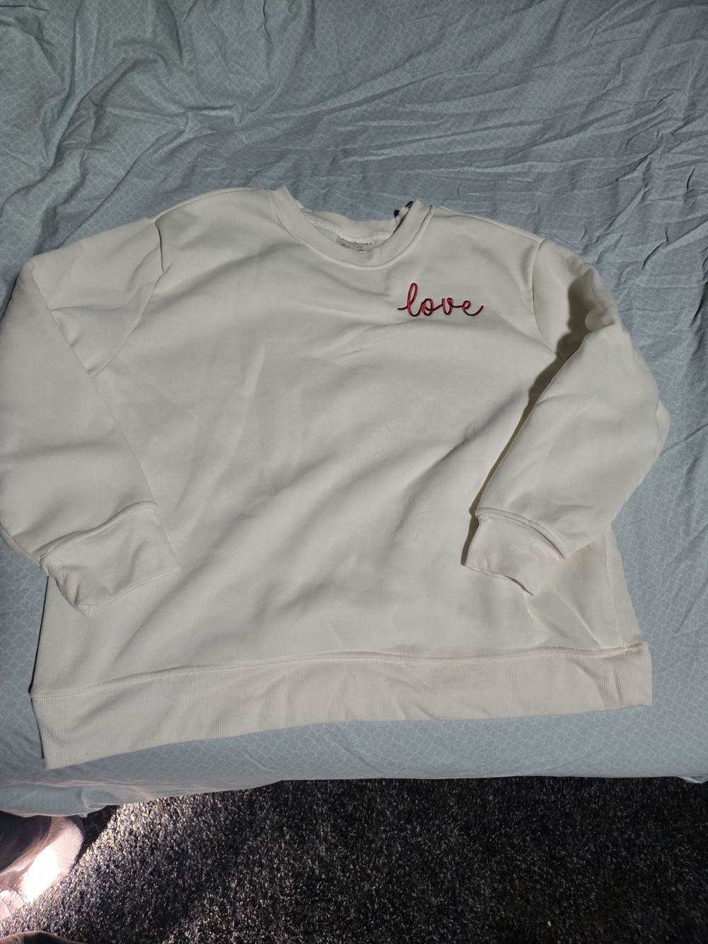 Bobbie Brooks Cream Crewneck with Red 'love' Script